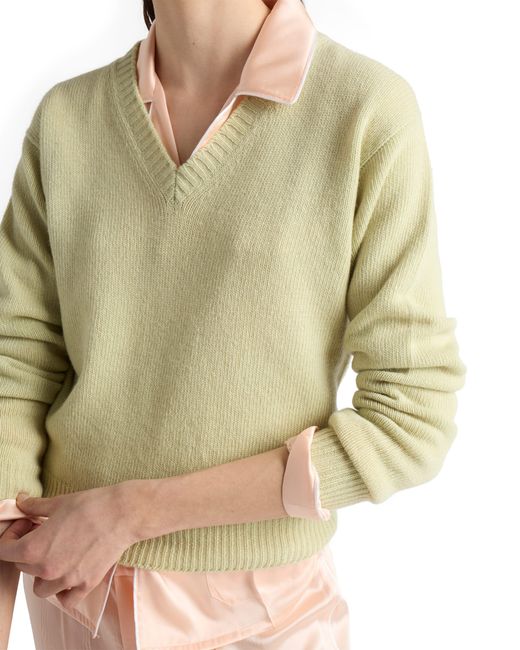Prada Green Wool And Cashmere V-Neck Sweater