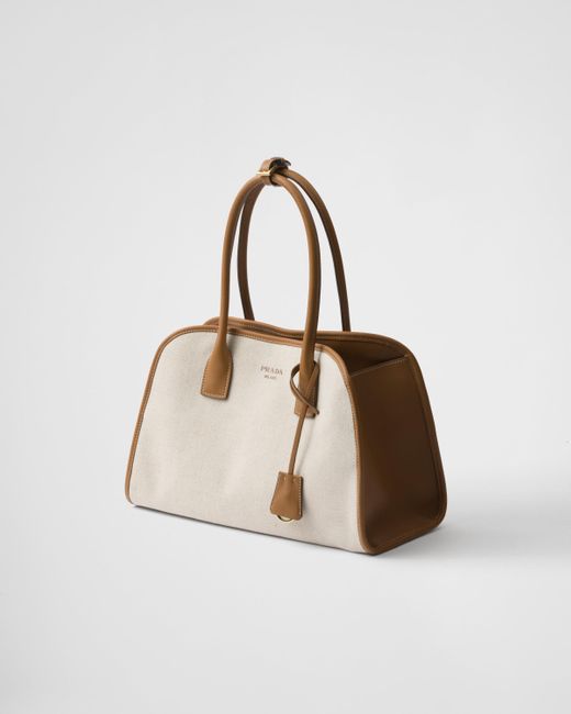 Cabas En Cuir Et Lin Mélangé Prada en coloris Natural