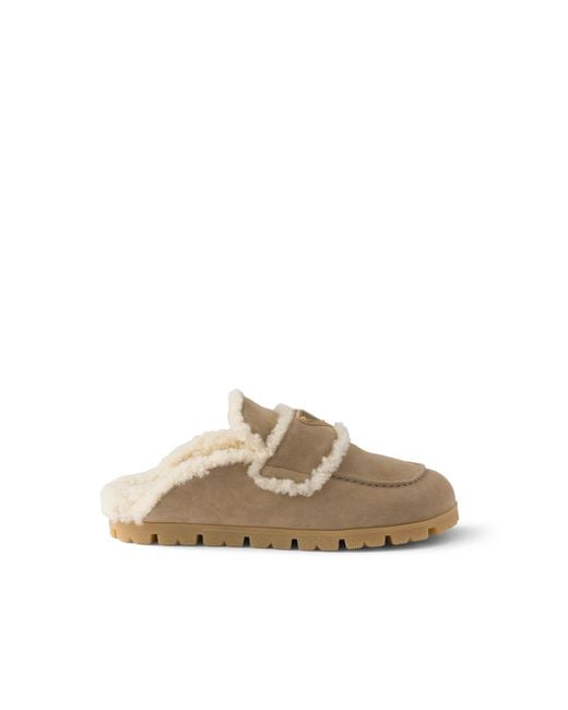 Prada Multicolor Suede And Shearling Mules