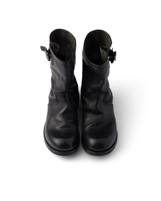 Prada Black Leather Mid-Calf Boots for men