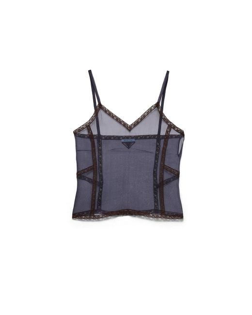 Prada Blue Organza Intarsia Top
