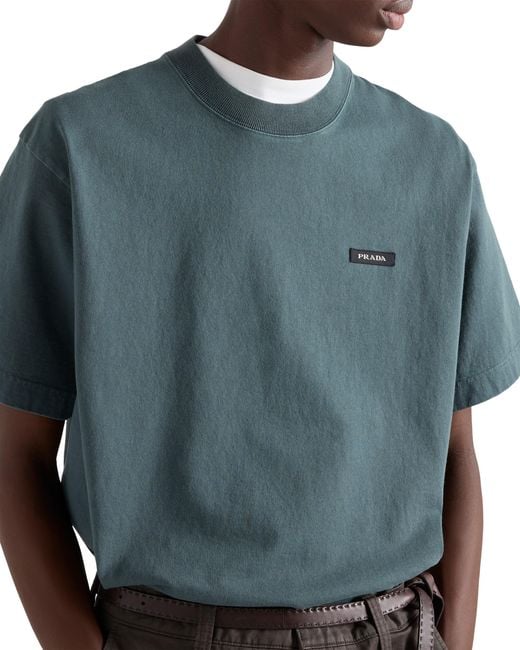 Prada Blue Cotton T-Shirt for men