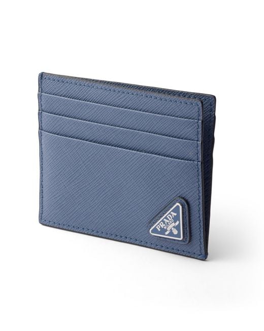 Prada Blue Saffiano Leather Card Holder for men