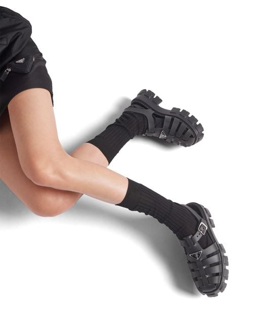 Prada Black Plateausandalen Monolith aus Gummi
