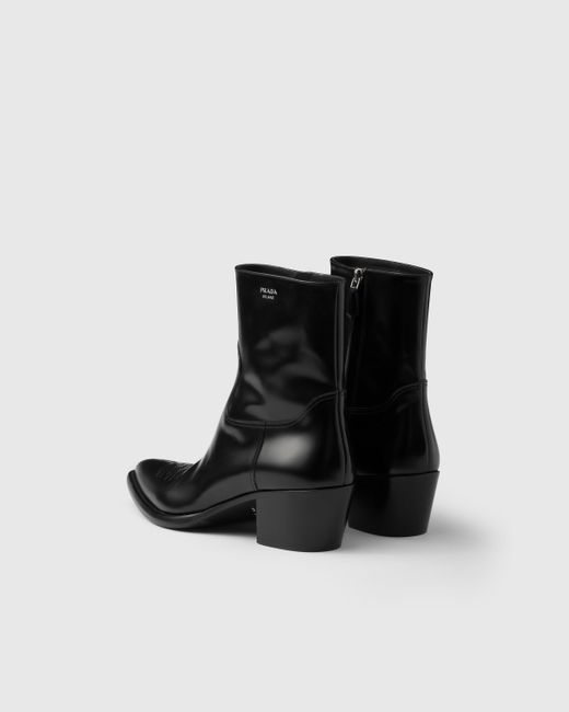 Prada Black Brushed Leather Booties