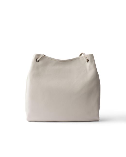 Prada Gray Route Large Leather Bag, Chalk