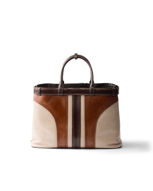 Prada Brown Buckle Antiqued Leather Bag With Belt for men