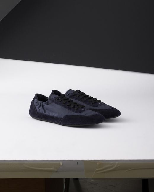 Prada Blue Re-Nylon And Suede Collapse Sneakers