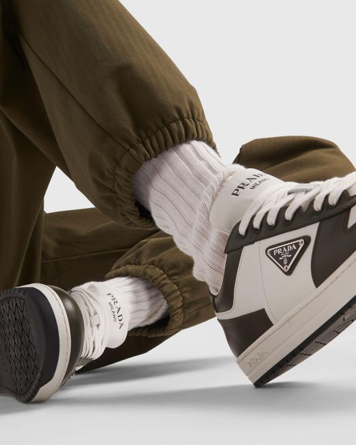 Prada White Downtown Leather Sneakers for men