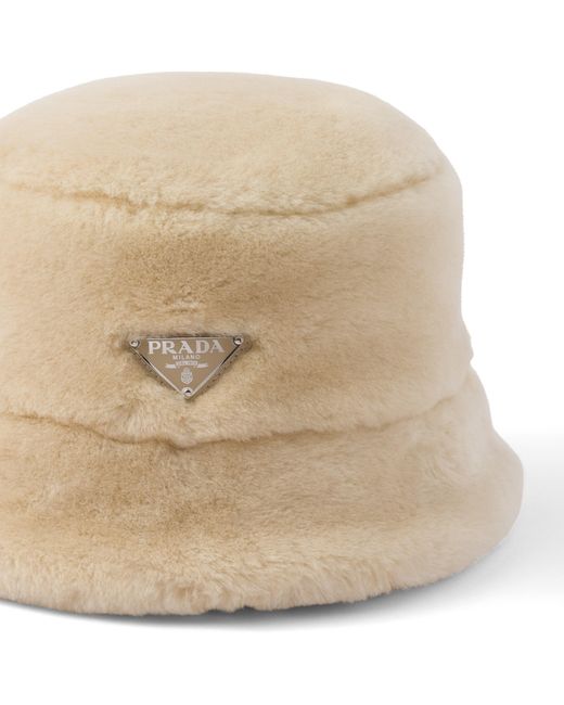 Prada White Shearling Bucket Hat