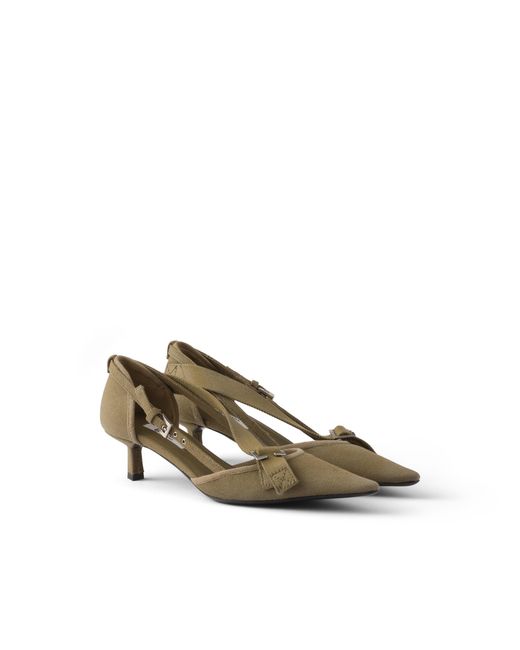 Prada Metallic Canvas Pumps, Forest