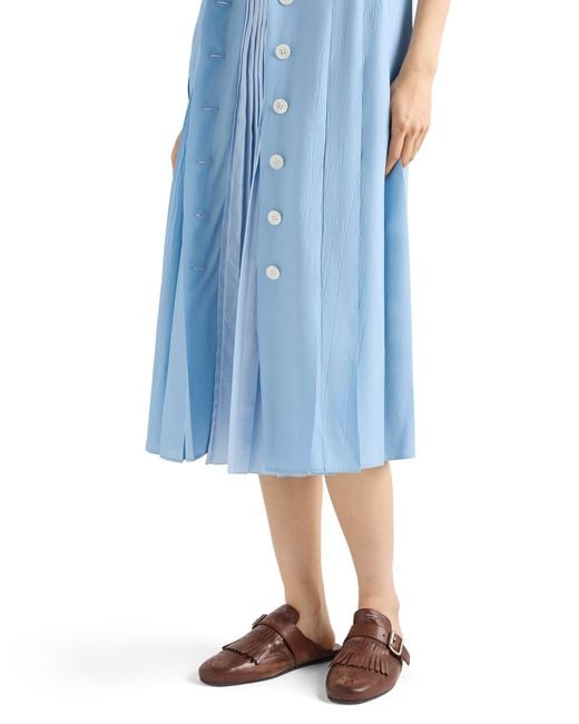 Prada Blue Pongé And Poplin Shirtdress, Sky