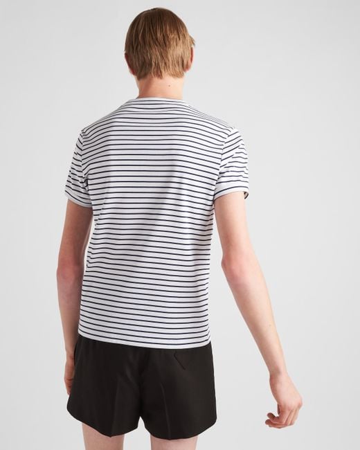 Prada White Striped Triangle T-shirt for men