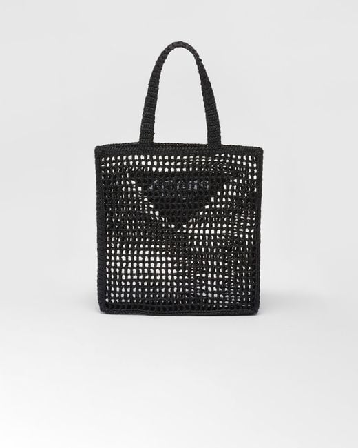 Prada Black Crochet Tote Bag With Logo for men