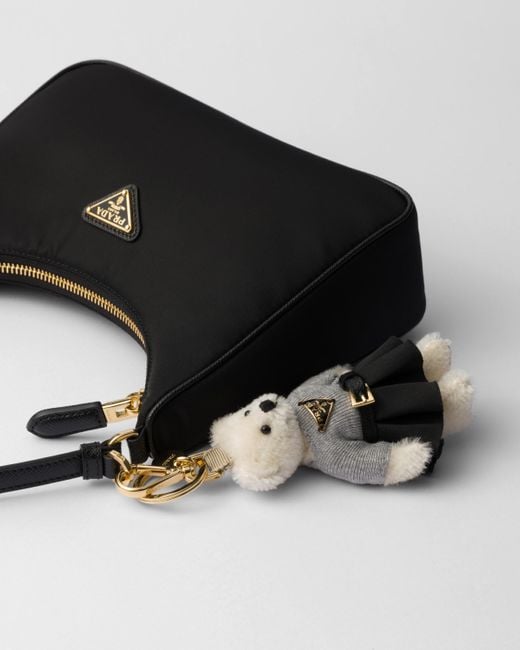 Prada Teddy Bag Charm With Metal Ring in White Lyst