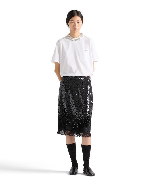 Prada Black Embroidered Velvet Midi-Skirt