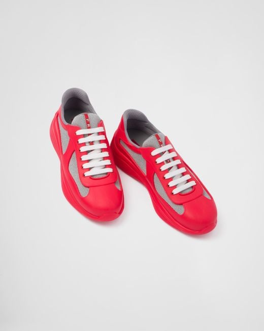 Prada Red America'S Cup Soft Rubber And Bike Fabric Sneakers for men