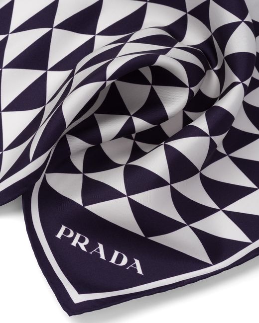 Prada White Printed Silk Twill Scarf
