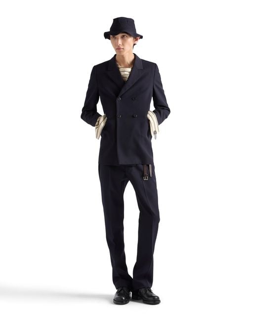 Prada Blue Double-Breasted Wool Jacket for men