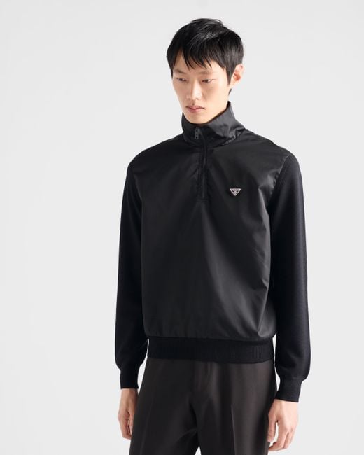 Prada Black Superfine Wool Half-Zipper Sweater for men