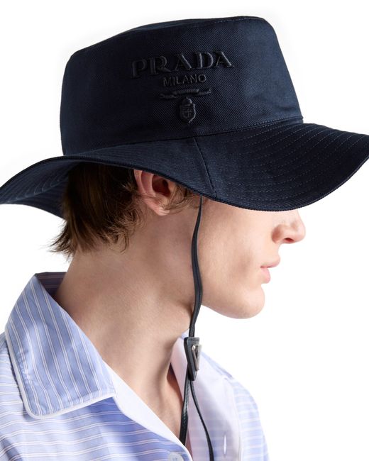 Prada Blue Wide-Brimmed Drill Hat for men