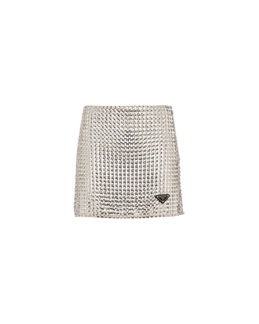 Prada Rhinestone Embroidered Mesh Miniskirt | Lyst