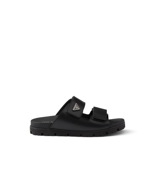 Prada Black Leather Strap Sandals, Size 5 for men