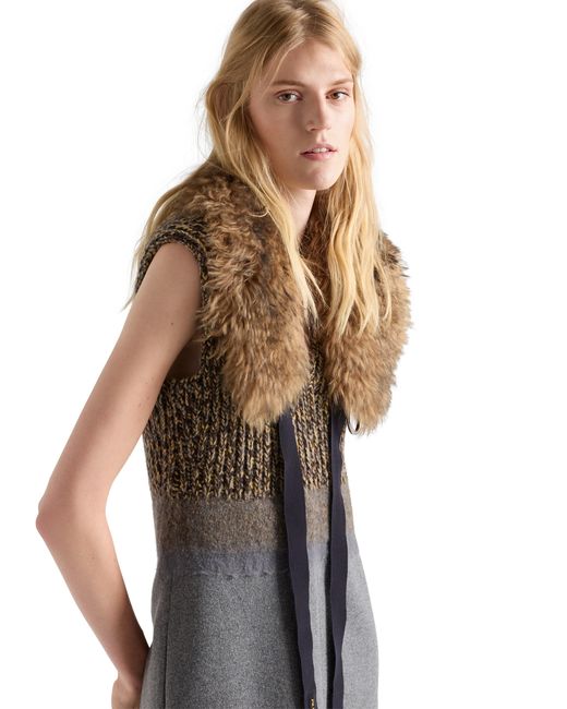 Prada Gray Shetland Wool And Cashmere V-Neck Dress