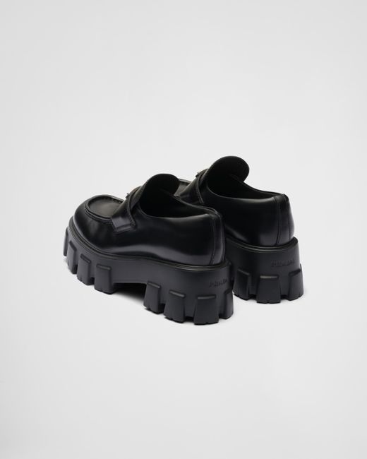 Prada Black Brushed Leather Monolith Loafers