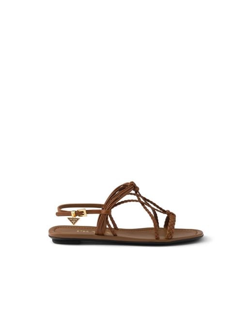 Prada Brown Flat Leather Sandals