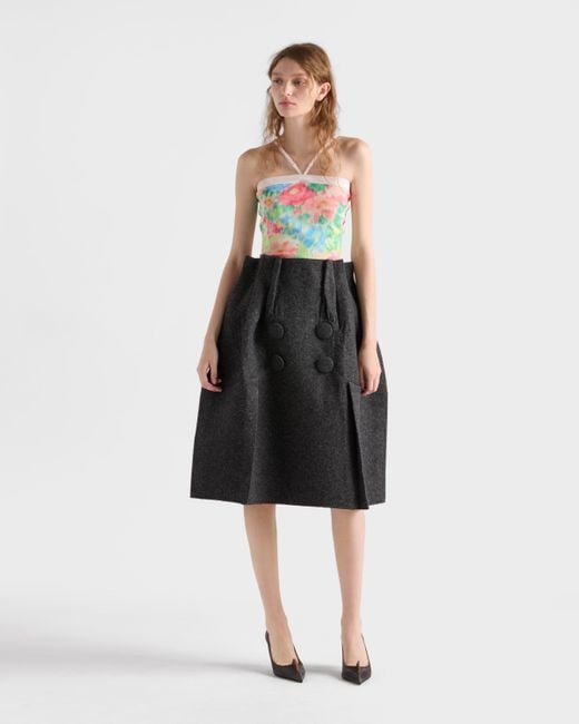 Prada Black Shetland Wool Midi Skirt