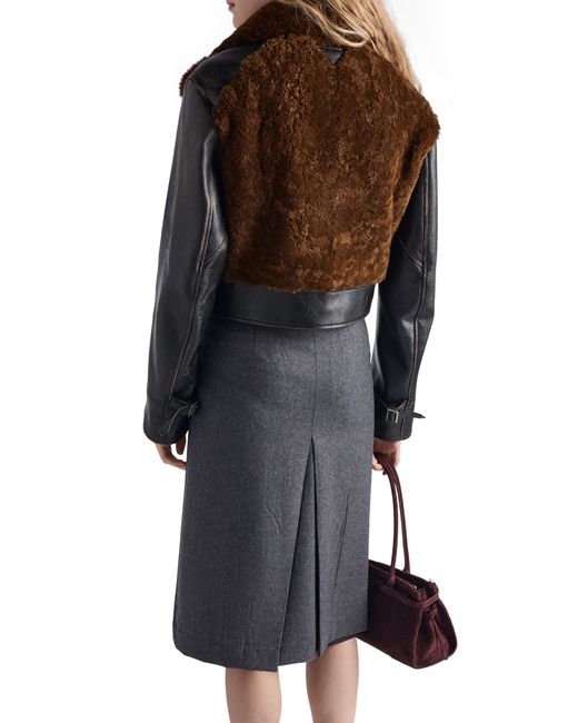 Prada Brown Panelled Leather And Shearling Jacket