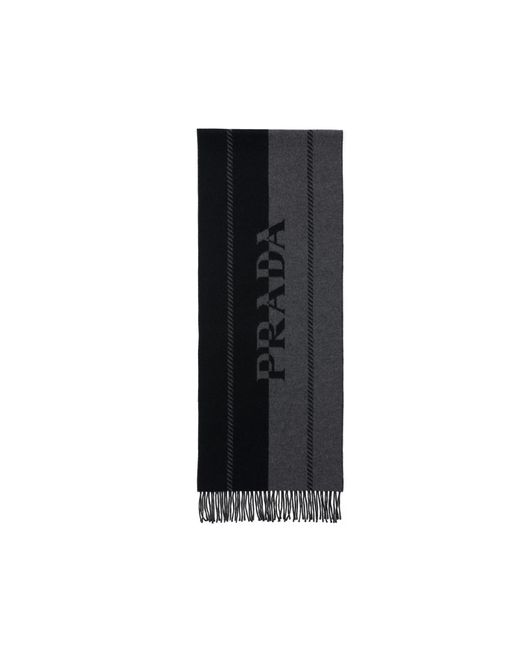 Prada Black Mini Wool Scarf With Jacquard Logo for men