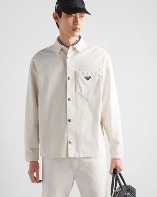 Prada White Velvet Denim Shirt for men