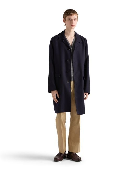 Prada Blue Single-Breasted Wool And Silk Coat for men