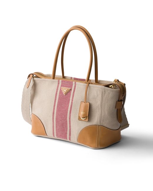 Prada Pink Large Canvas And Leather Tote Bag