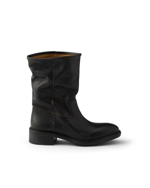 Prada Black Vintage-Effect Leather Boots, Size 34