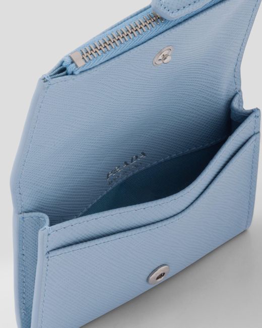 Prada Saffiano Leather Card Holder Blue