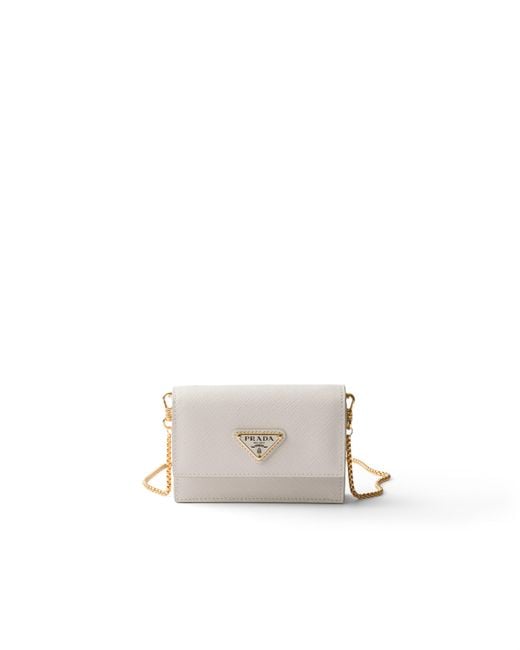 Prada Natural Saffiano Leather Card Holder With Shoulder Strap