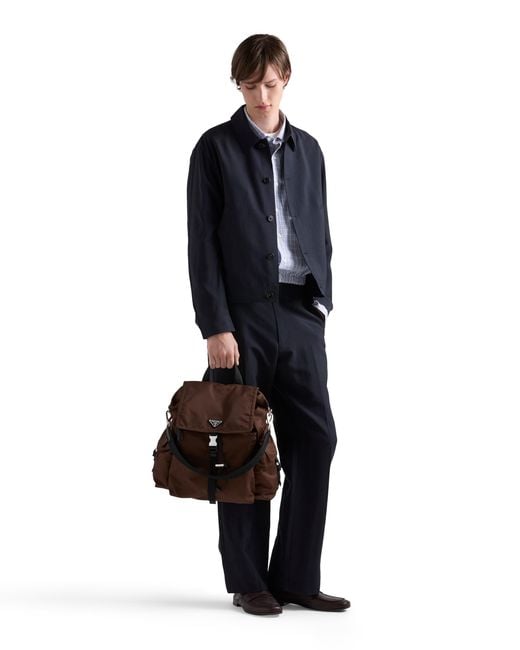 Prada Black Explore Re-Nylon And Leather Backpack for men