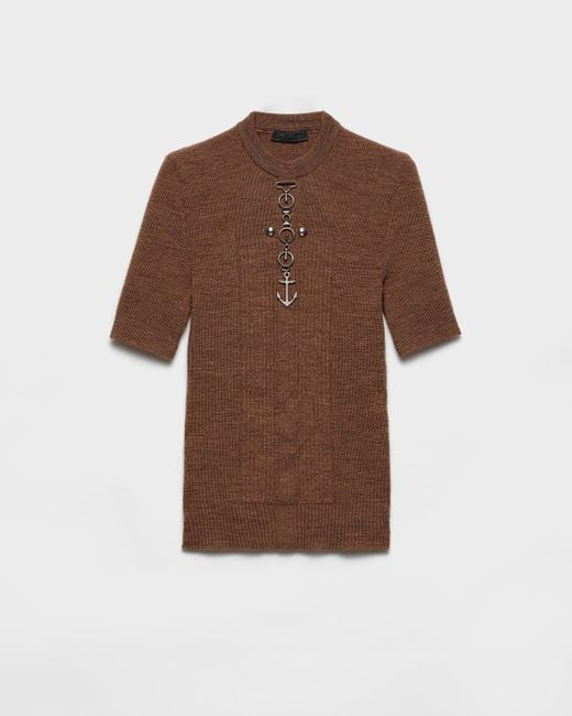 Pull À Col Rond En Laine Avec Clous Prada pour homme en coloris Brown