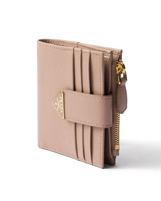 Prada White Small Saffiano And Smooth Leather Wallet