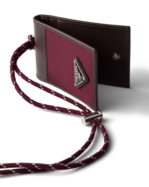 Prada Red Speedrock Re-Nylon And Leather Card Holder With Strap for men