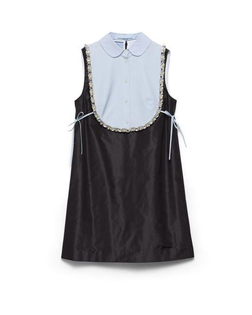 Prada Black Embroidered Taffeta Mini-Dress