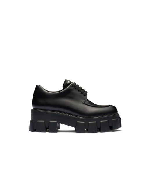 Prada Black Monolith Schnürschuhe Aus Gebürstetem Leder