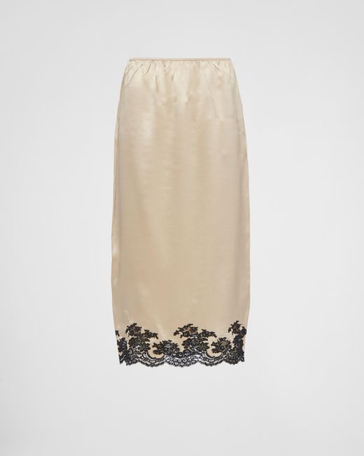 Prada White Satin Crepe And Lace Midi-skirt