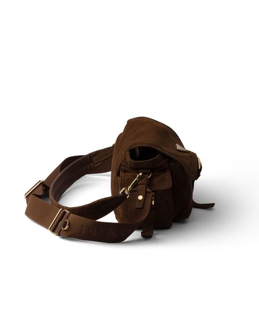 Prada Brown Explore Medium Suede Shoulder Bag