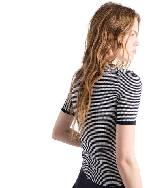 Prada Gray Striped Silk Crew-Neck Sweater