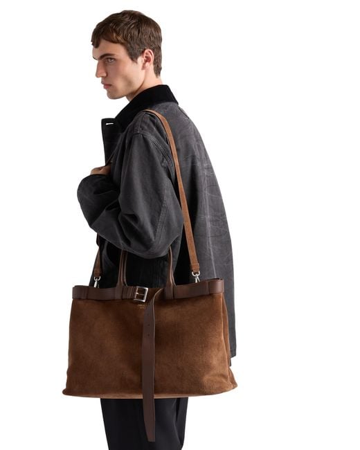 Bolso Buckle De Ante Con Cinturón, Hombre Prada de hombre de color Brown
