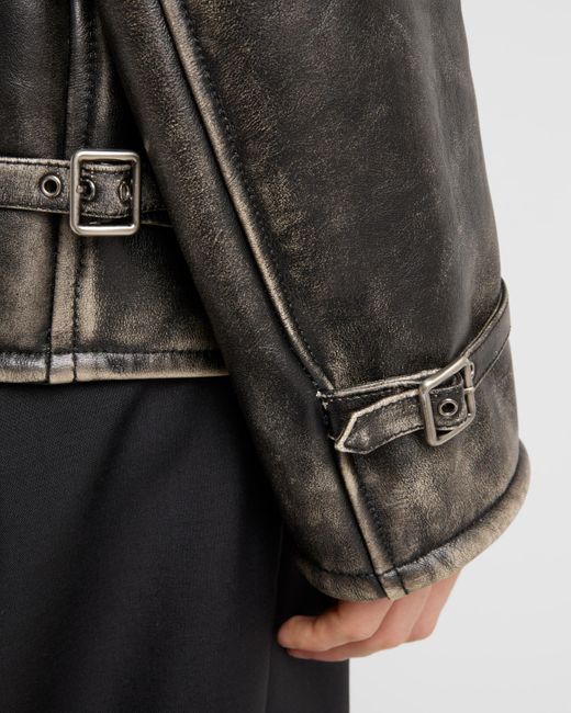 Prada Black Shearling-Trimmed Leather Jacket for men